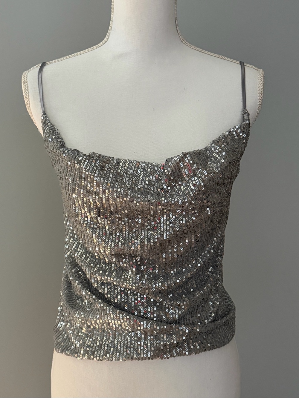 Zara Silver Sequin Cowl Neck Camisole